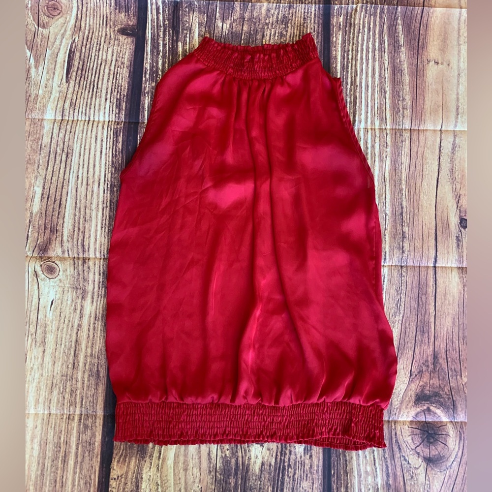 Piano Women's High Elastic Neck Sleeveless Elastic Waist Pullover Red Blouse S